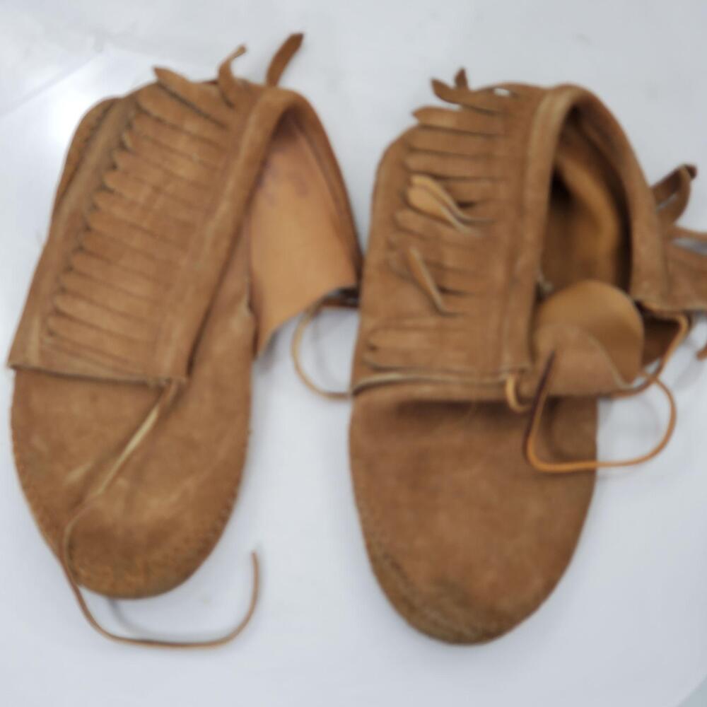 Bad Vintage Minnetonka Fringe Softsole Moccasin Slippers Women 7 Brown Suede 481